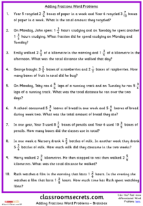 Adding Fractions Word Problems Classroom Secrets