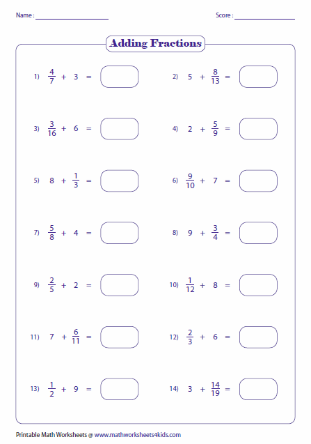 Adding Fractions With Variables Worksheet