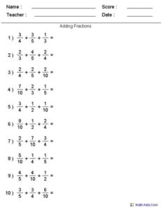 Adding Fractions Worksheets With Answer Key Worksheets Master