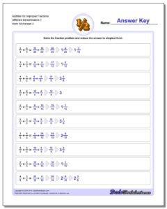 Adding Improper Fractions With Unlike Denominators