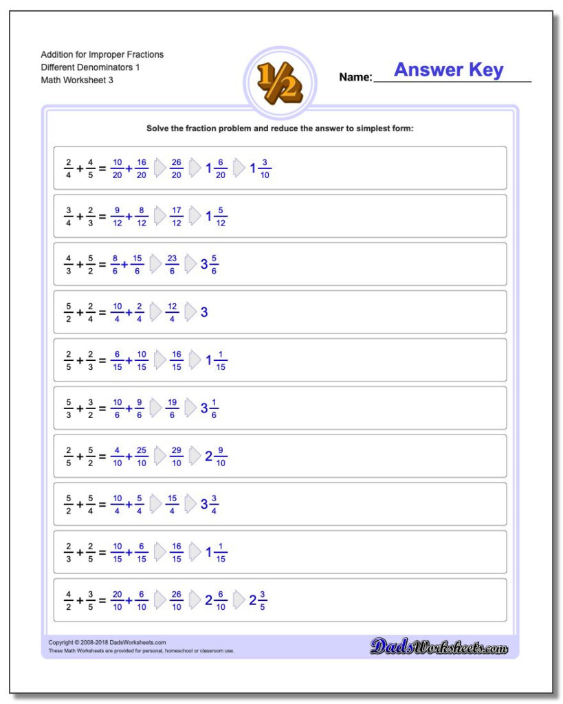 Adding Improper Fractions With Unlike Denominators