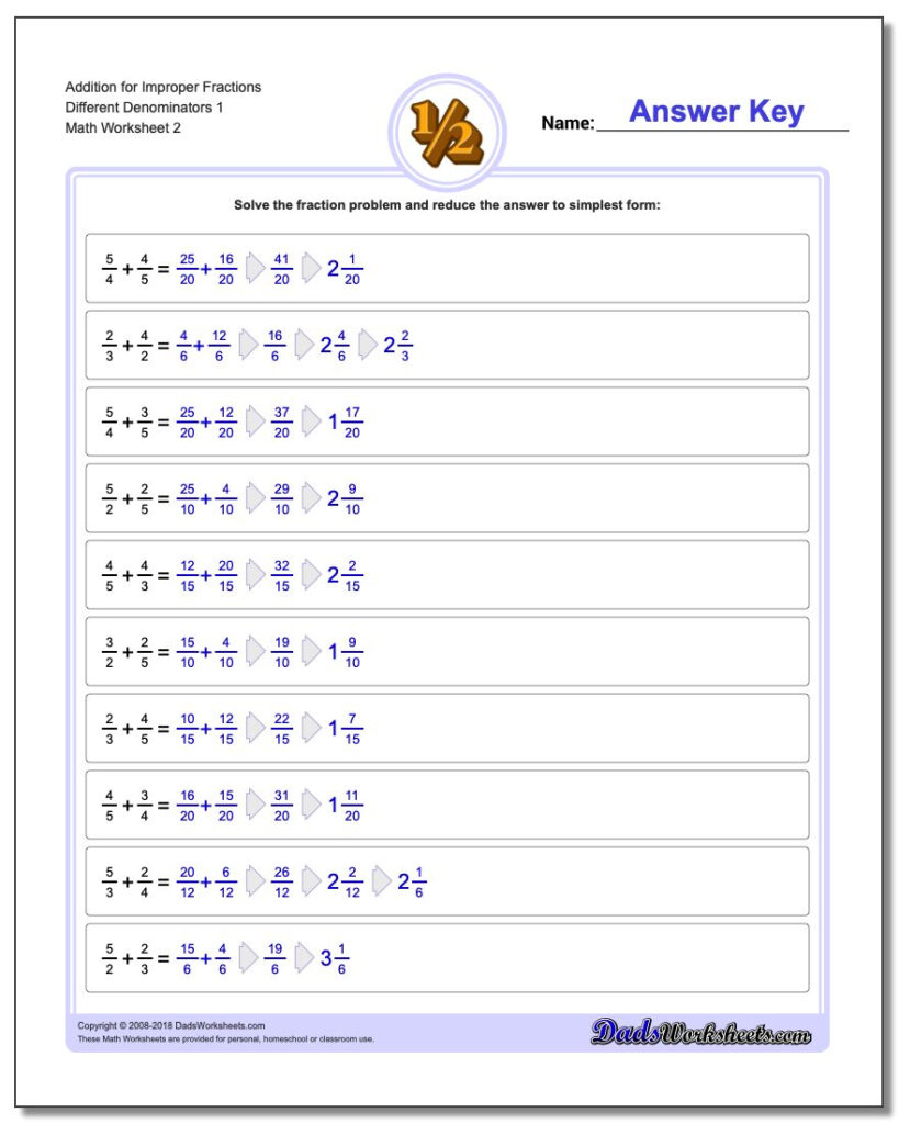 Adding Improper Fractions With Unlike Denominators