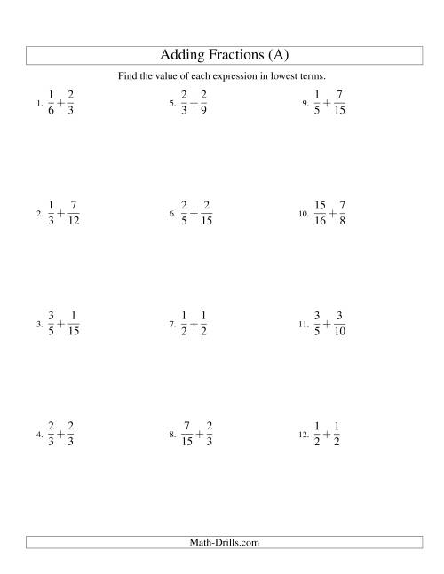 Adding Mixed Fractions With Easy to Find Common Denominators A 