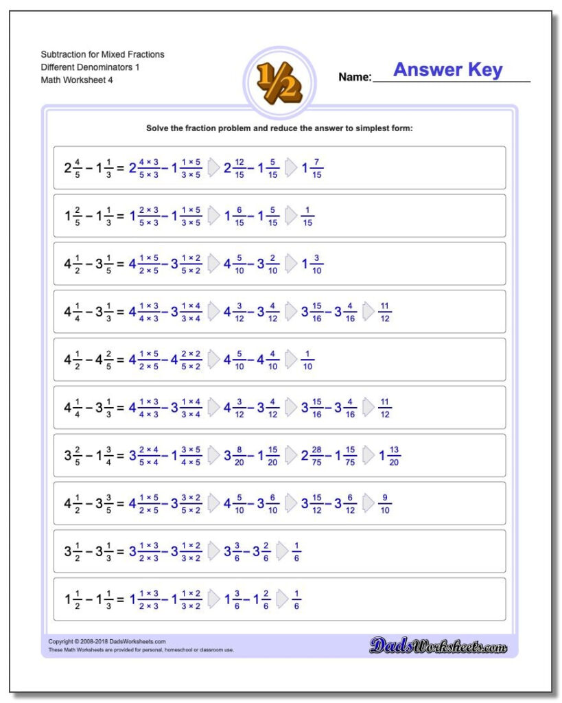 Adding Mixed Fractions With Unlike Denominators