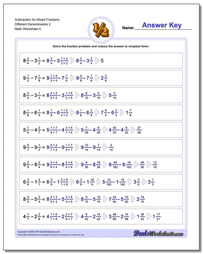 Adding Mixed Fractions With Unlike Denominators