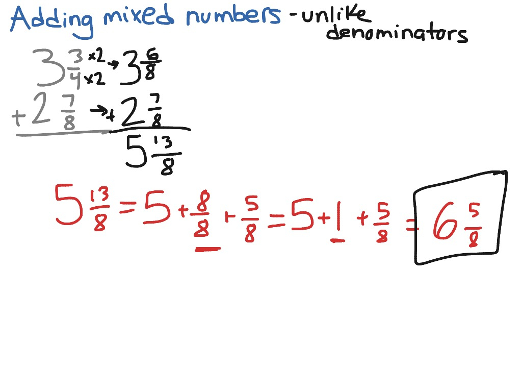 Adding Mixed Numbers With Unlike Denominators Math Elementary Math 