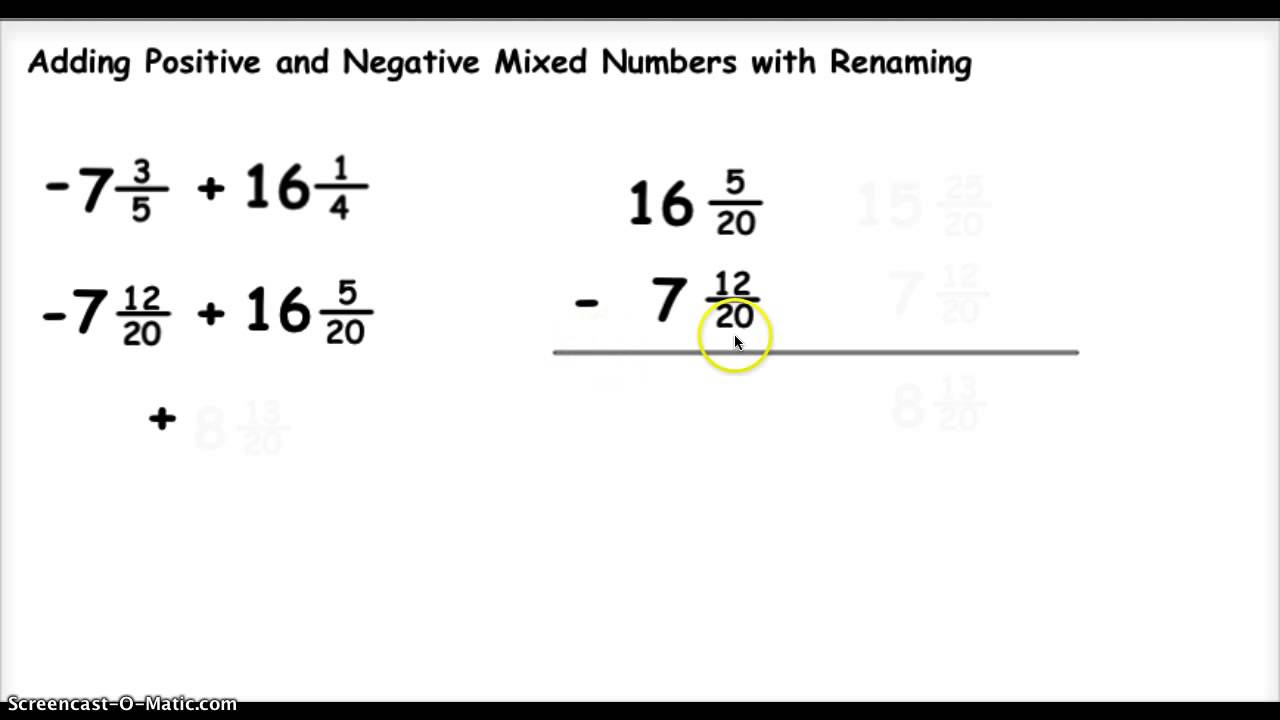 Adding And Subtracting Negative Fractions Worksheet