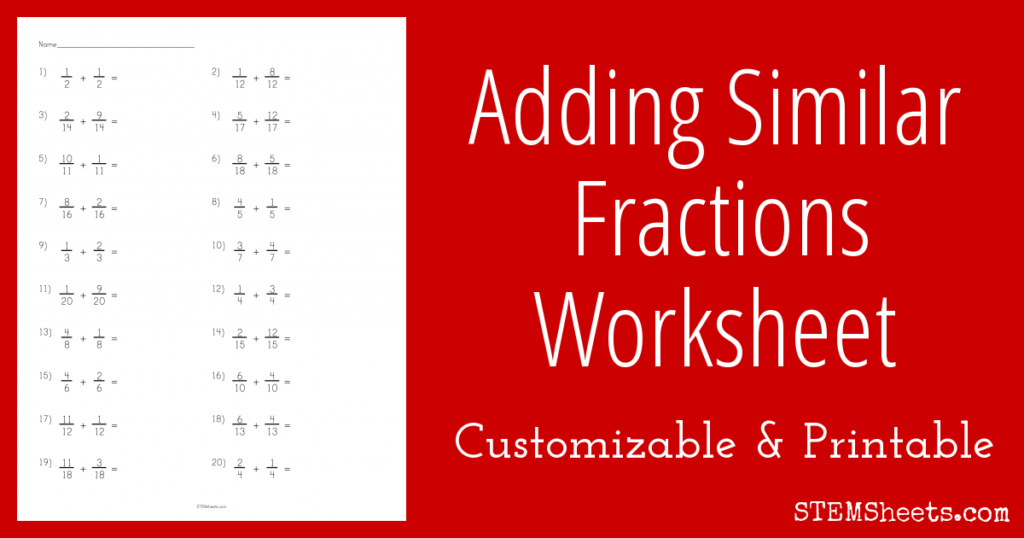 Adding Similar Fractions Worksheet STEM Sheets