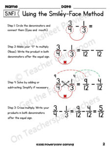 Adding Subtract Fractions With Unlike Denominators Using The Smiley