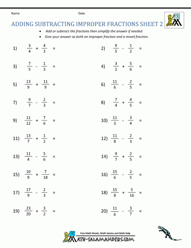 Adding Subtracting Fractions Worksheets