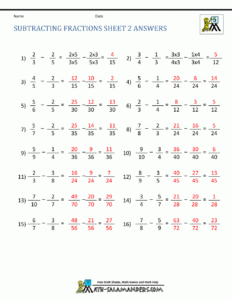 Adding Subtracting Fractions Worksheets