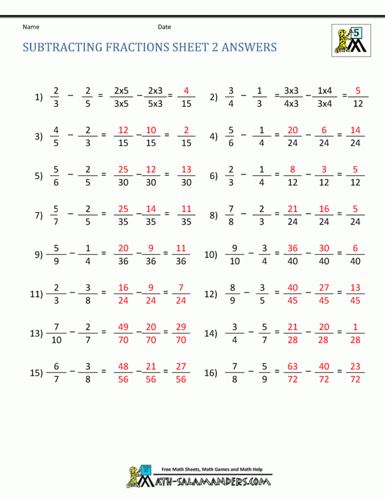 Adding Subtracting Fractions Worksheets