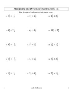 Adding Subtracting Multiplying And Dividing Fractions Worksheet With