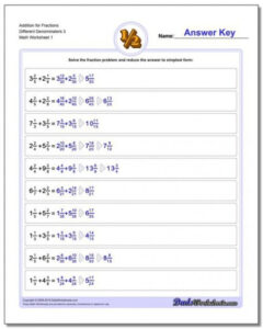 Adding Unlike Fractions Worksheet Fifth Grade