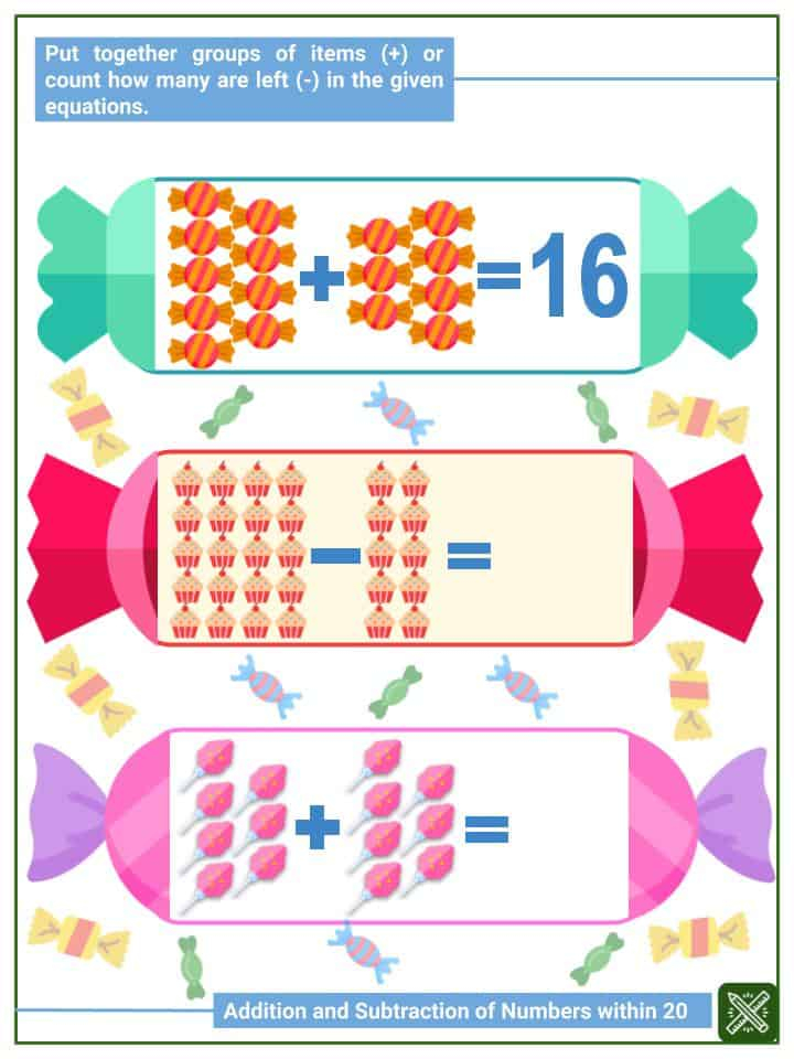 Addition And Subtraction Of Numbers Within 20 1st Grade Math Worksheets