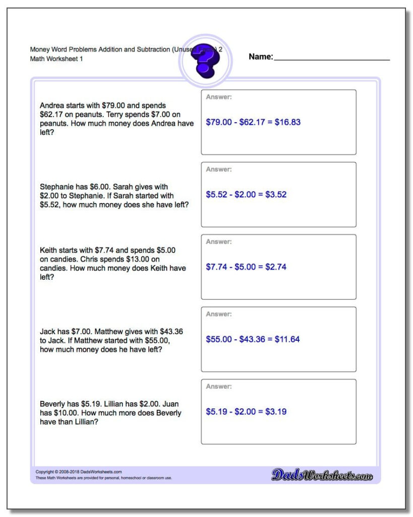 Addition And Subtraction With Extra Facts