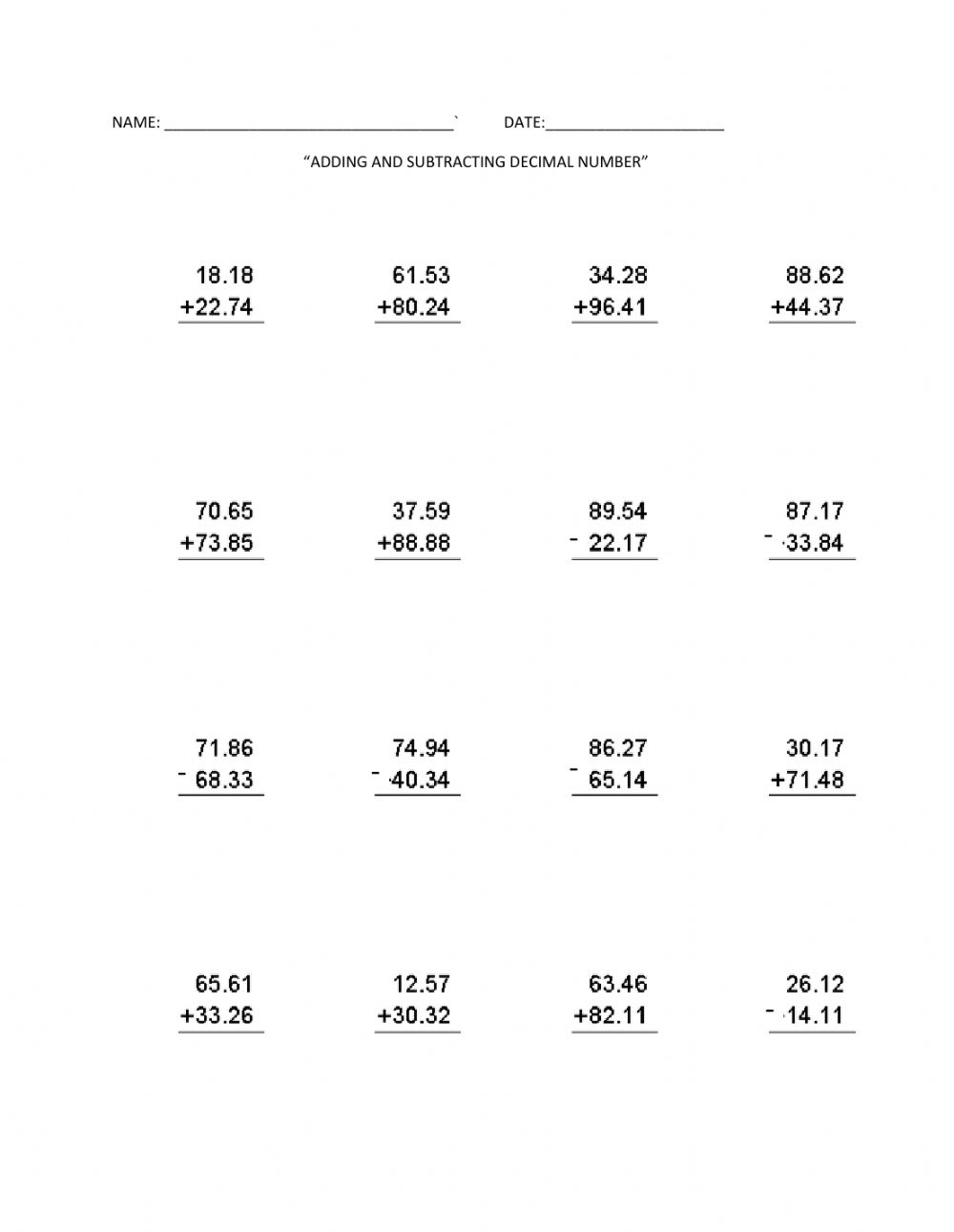 5th Grade Addition And Subtraction Fraction Worksheets