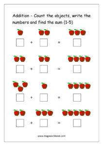 Addition Using Objects for Beginners Kindergarten Math Worksheets