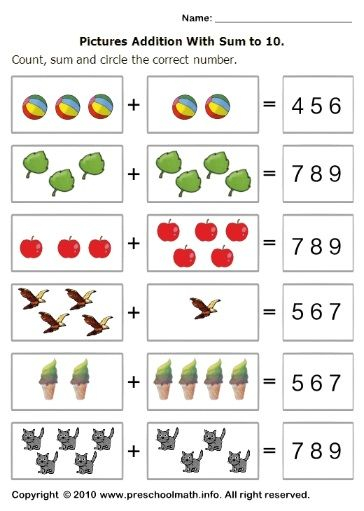 Addition Worksheet For Preschool And Kindergarten Preschool And 