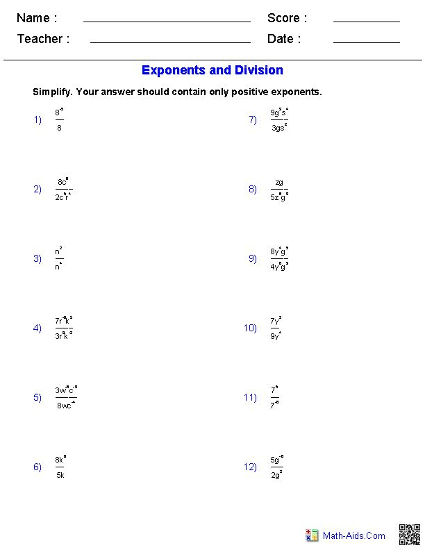 Algebra 1 Worksheets Exponents Worksheets Exponent Worksheets