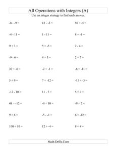 All Operations With Integers Range 12 To 12 With No Parentheses A