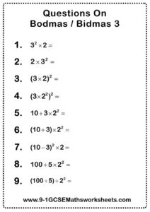 Bodmas Questions 3 Bodmas Grade 6 Math Worksheets Math Worksheet