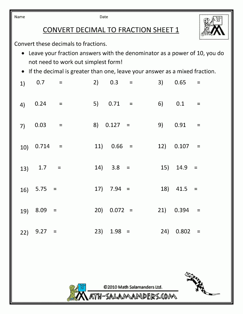 Converting Repeating Decimals To Fractions Worksheet With Answers