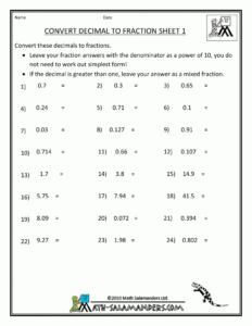 Changing Fractions To Decimals Worksheets 5th Grade