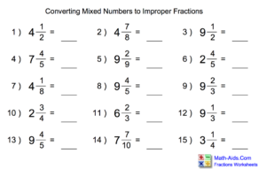 Changing Mixed Numbers To Improper Fraction Worksheets Fractions