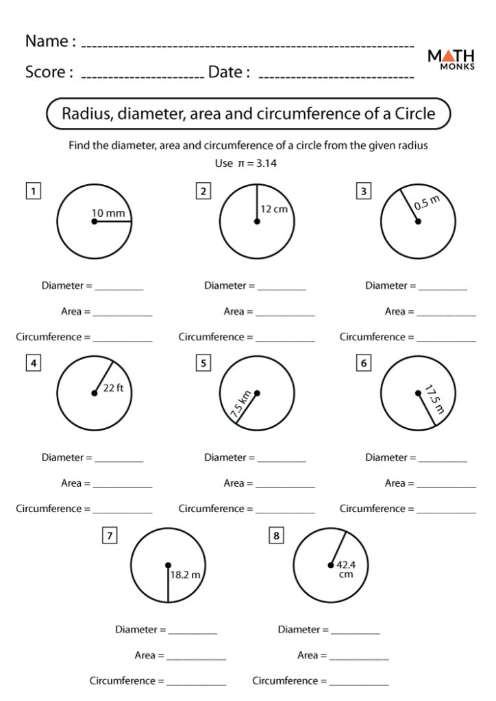 Circumference And Area Of A Circle Worksheet Math Monks