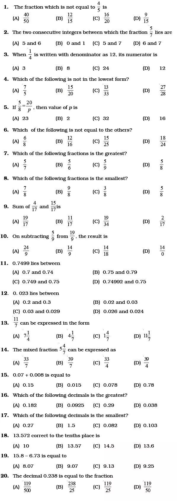 Fractions Decimals And Percentages Worksheet Answers