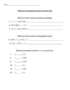 Compare And Order Fractions And Decimals Worksheet