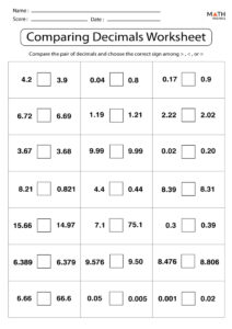 Comparing And Ordering Decimals Worksheets Math Monks