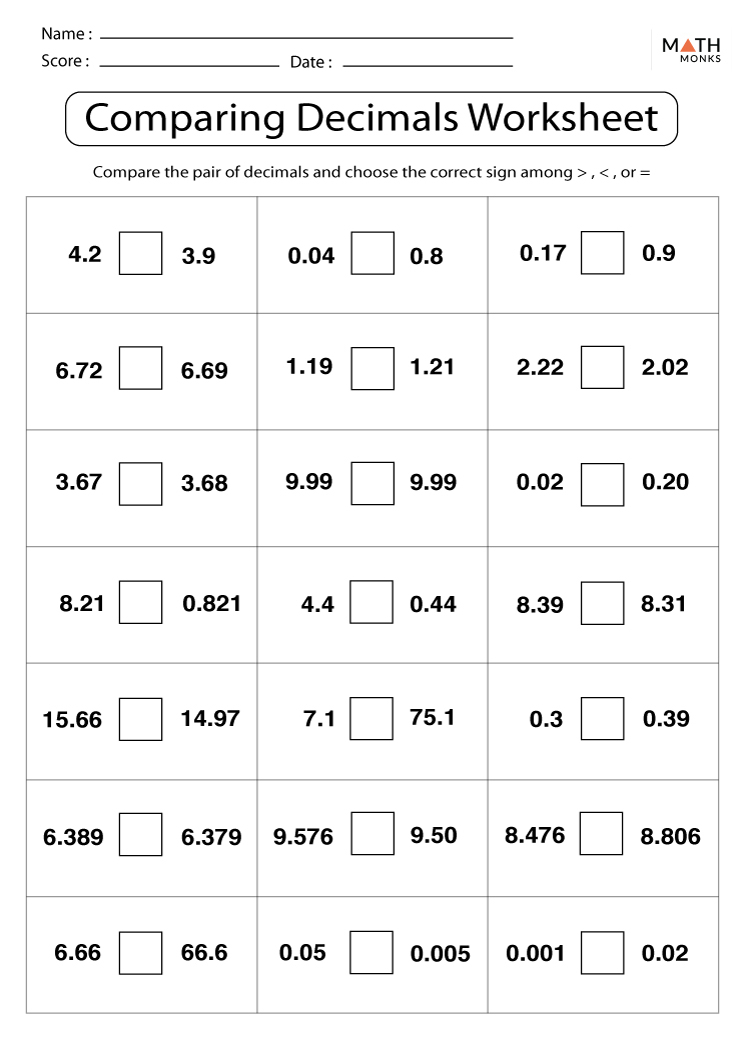 Order Fractions Decimals And Percentages Worksheet