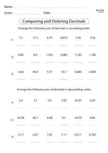 Comparing And Ordering Decimals Worksheets Math Monks