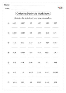 Comparing And Ordering Decimals Worksheets Math Monks