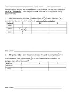 Comparing And Ordering Fractions Decimals And Percents Word Problem