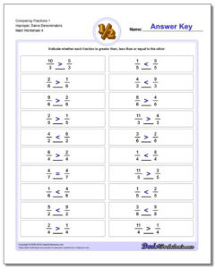 Comparing Fraction Worksheets 1 Improper Same Denominators Fractions