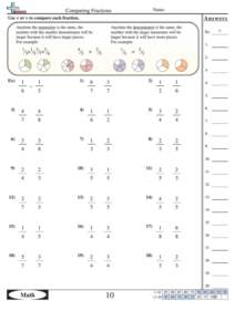 Comparing Fractions Same Numerator Or Denominator Worksheet With