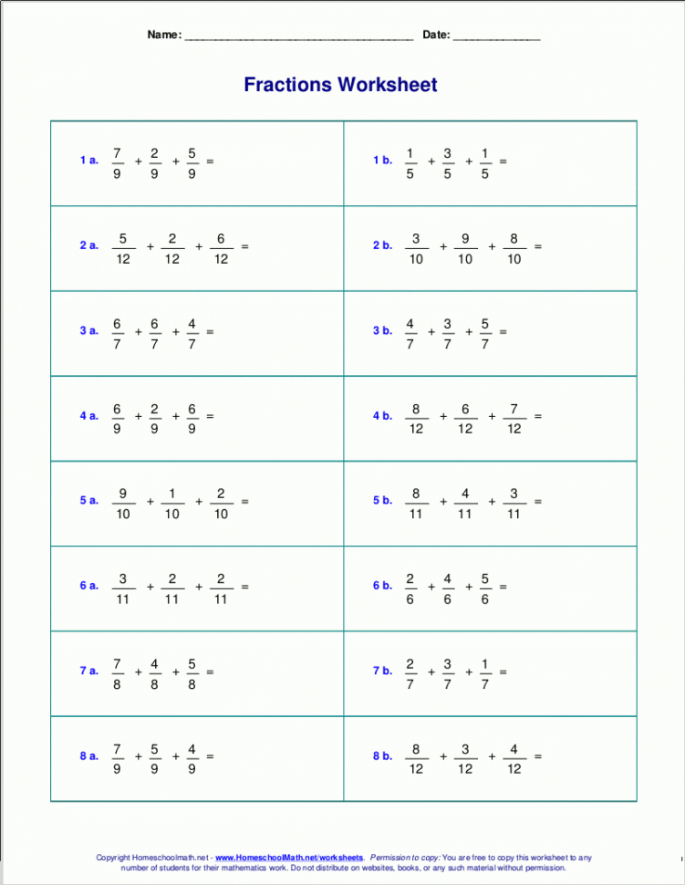 5th Grade Adding And Subtracting Fractions With Unlike Denominators Worksheets