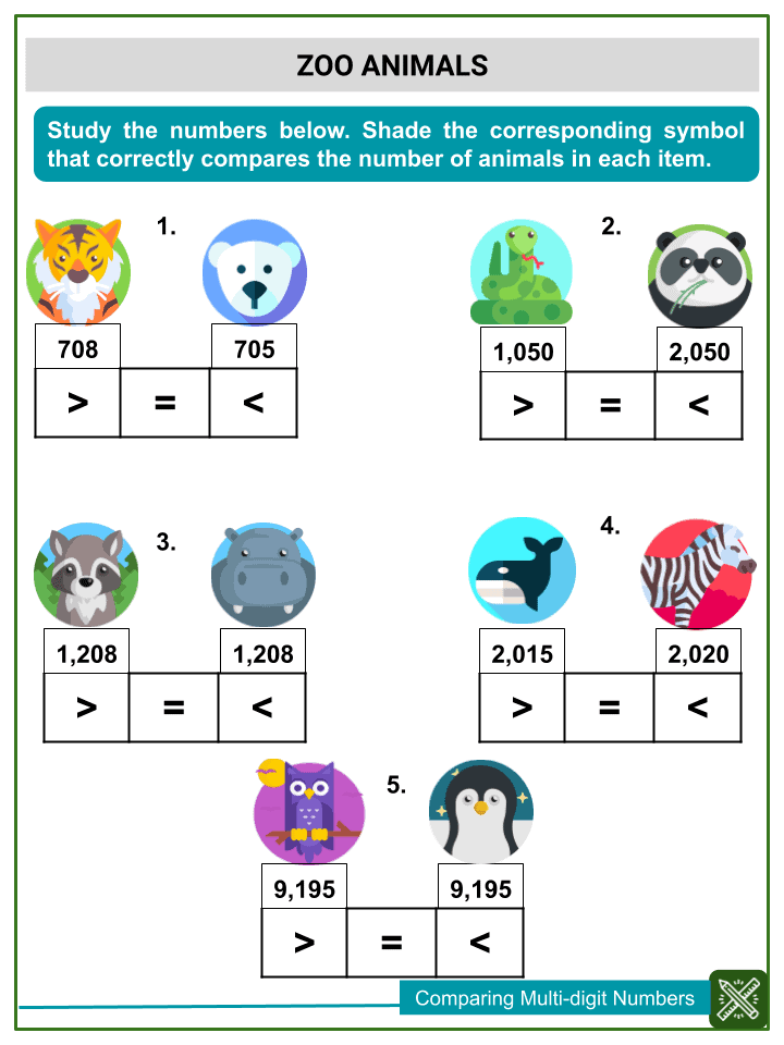 Comparing Multi digit Numbers 4th Grade Math Worksheets For Kids