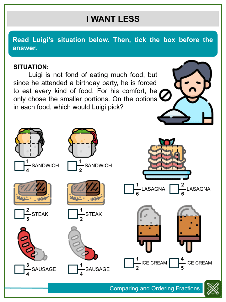 Comparing Ordering Similar Dissimilar Fraction 4th Grade Worksheets