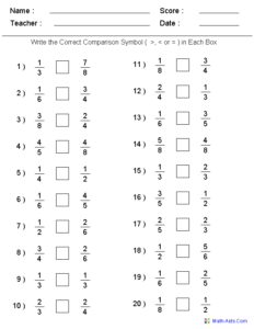 Comparing Unit Fractions Worksheet 3rd Grade Free Worksheet