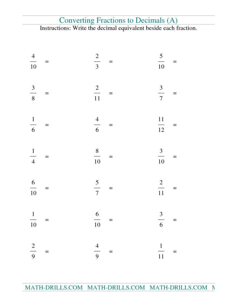 Convert Fractions To Decimals Worksheets Pdf Converting Fractions 