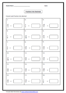 Converting Decimals To Fractions Worksheet Worksheets Free Distance