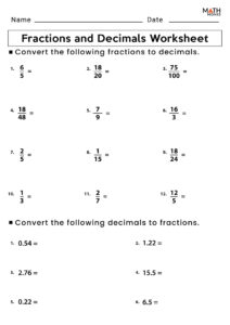 Converting Fractions To From Decimals Worksheets Math Monks