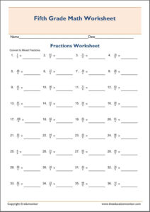 Converting Improper To Mixed Fractions Worksheet