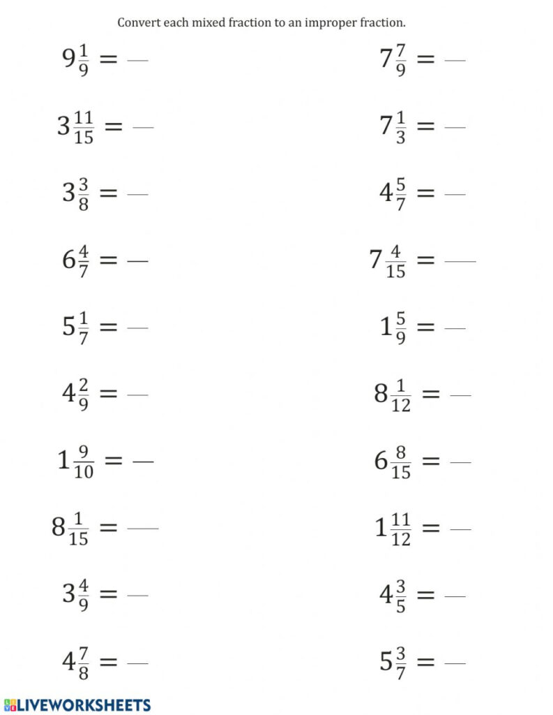 Converting Improper To Mixed Fractions Worksheet