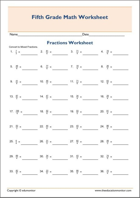 Converting Improper To Mixed Fractions Worksheet EduMonitor