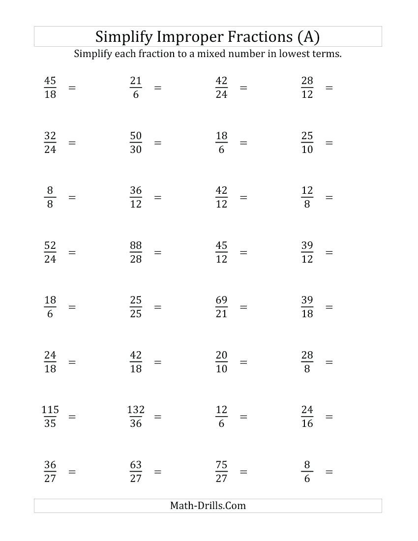 Converting Improper Fractions And Mixed Numbers Worksheet